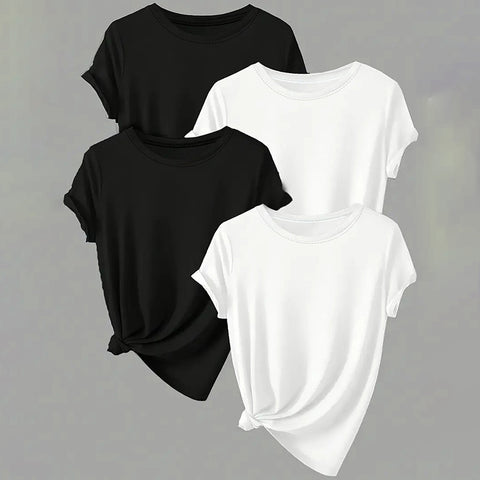 4 Pack T-Shirts For Women - Short Sleeve Basic Tees Soft Crew Neck Trendy Summer Tops For Casual Outfits 2025
