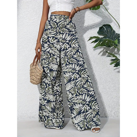 Palazzo Pants For Women Casual High Waist Printed Wide Leg Pant Trendy Boho Trousers Fashion Beach Outfits
